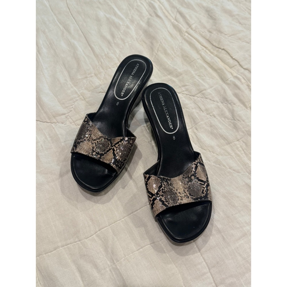 Athena Alexander Womens 8 Black Faux Snakeskin Platform Wedge‎ Slide Sandals